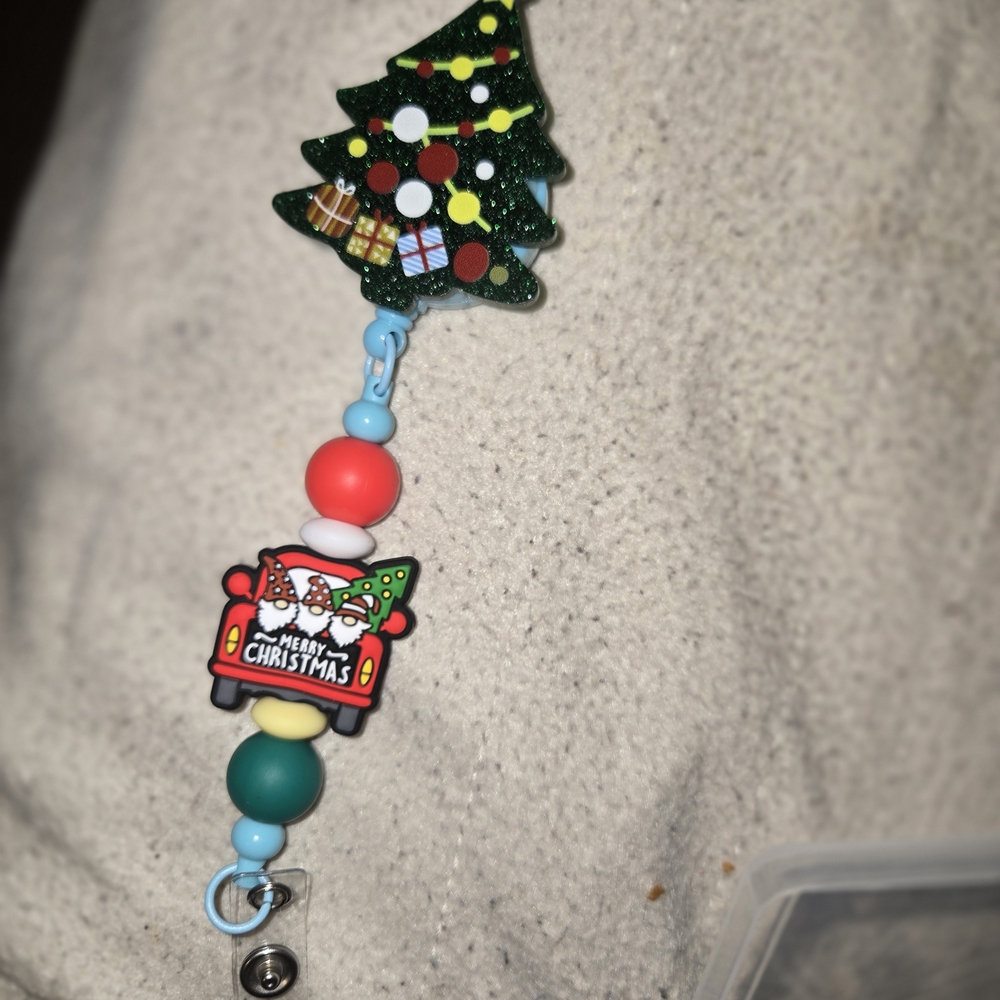 Christmas Tree and Santa Beaded Keychain